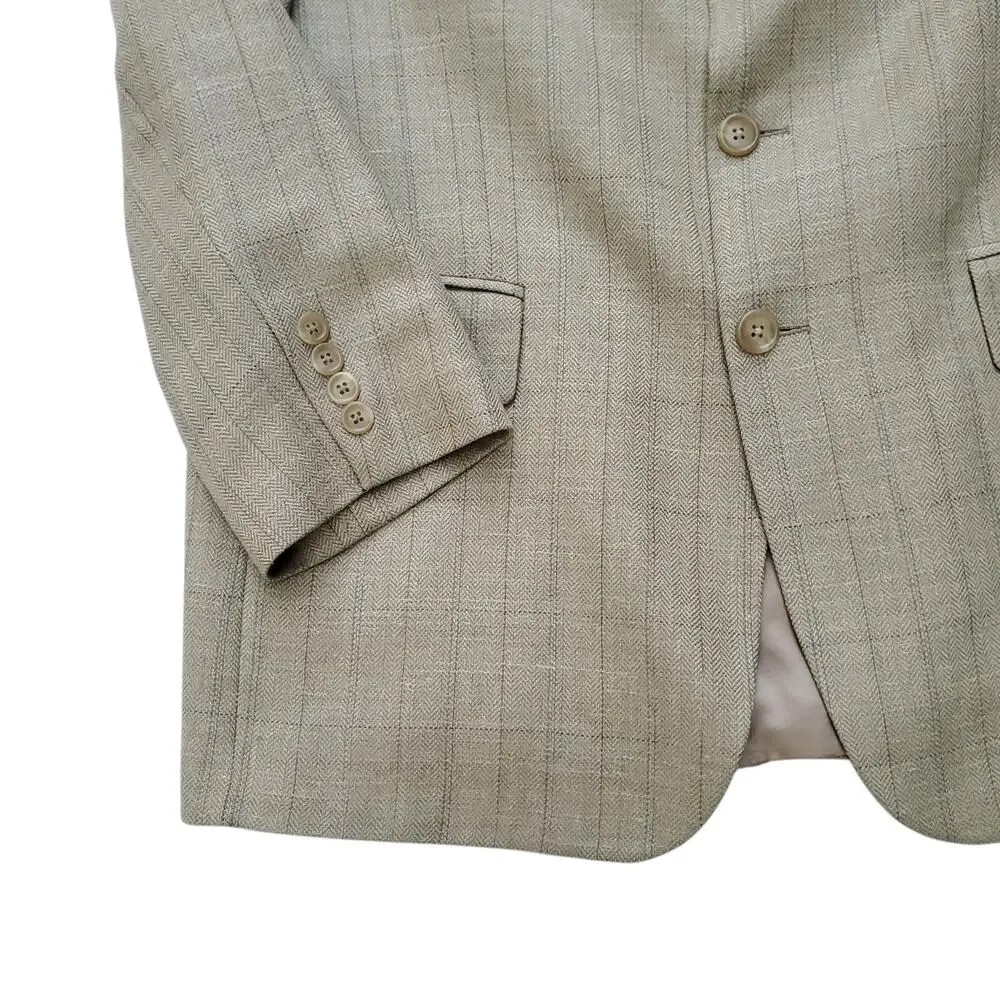 Chaps Ralph Lauren Silk Wool Linen Tan Herringbone Sport Coat Blazer Jacket 41R